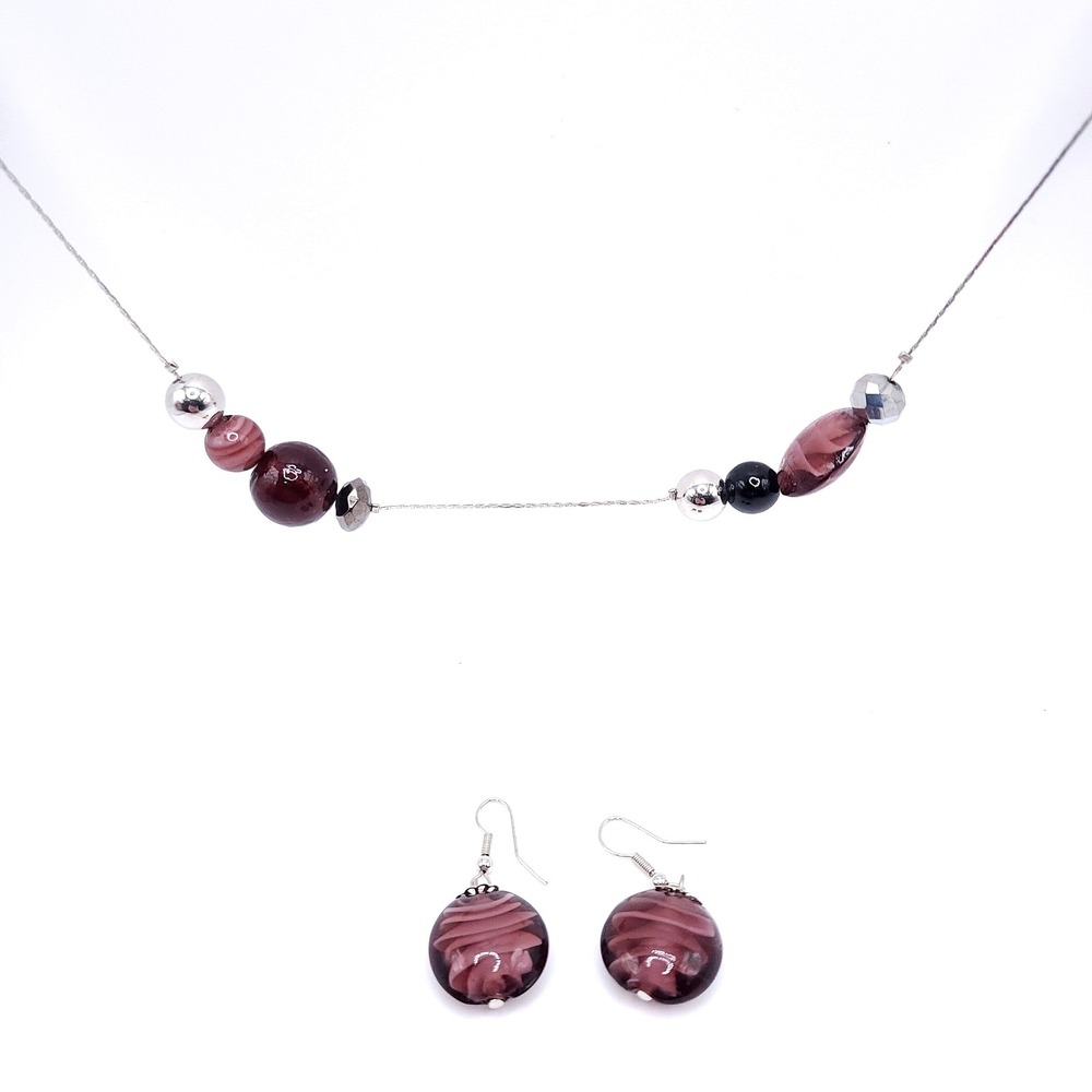 Erica Lyons Purple Glass Bead Necklace Earrings Set 36in - Picture 2 of 7